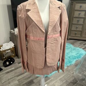 2 piece pink leather mini skirt & blazer set